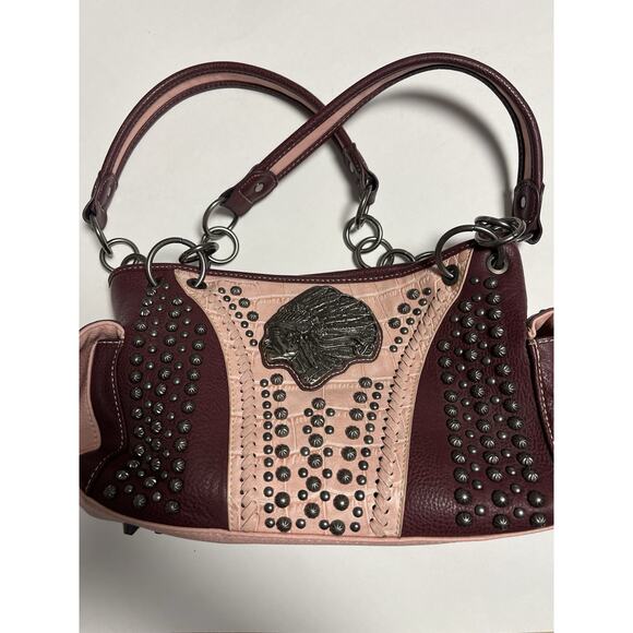 Montana West Designer Leather Studded Purse Native American‎ Chief Very Clean - Picture 2 of 9